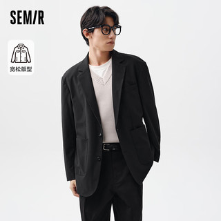 森马（Semir）休闲西服男2024春季简约纯色日常通勤外套时尚质感易打理 黑色90001 180/96A/XL