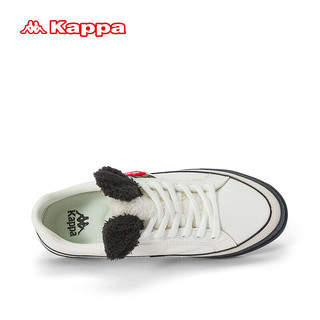 Kappa 卡帕 潮流板鞋子女鞋厚底显高休闲鞋国风熊猫小白鞋女 经典白/黑色 38
