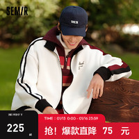 Semir 森马 夹克男2024春季棒球领美式复古学院风外套时尚撞色宽松潮 奶白10534 170/88A/M