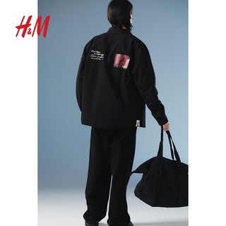 H&M【新年系列】男装衬衫2024春季休闲外套宽松上衣1201344 黑色/Good Things 170/92A
