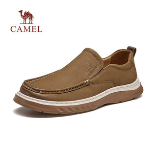 骆驼（CAMEL）男鞋轻软底真牛皮鞋春季套脚百搭防滑耐磨一脚蹬休闲鞋男士 G14S201034 卡其 43