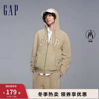 Gap 盖璞 男女装秋2023LOGO仿羊羔绒宽松廓形运动卫衣402176连帽衫 卡其色 175/92A(S)