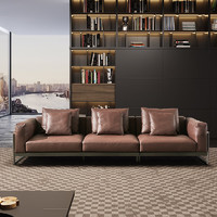 purpleleaf真皮沙发头层牛皮客厅皮艺意式轻奢极简直排皮沙发