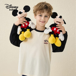 Disney 迪士尼 童装儿童男女童长袖T恤圆领棉质插肩打底上衣24春DB331AE09黑160 碳黑
