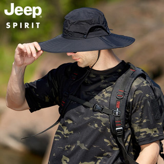 吉普（JEEP）帽子男士渔夫帽大檐遮阳帽男女士通用款休闲户外登山运动太阳帽A0253 深灰