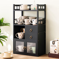 木马人家用杯架置物架酒水杯子收纳架杯具厨房台面客厅桌面层架杯挂架 【长虹双门】黑色-四层40长