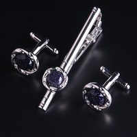 RORONOA 法式衬衫潮星空袖扣领带夹男女士轻奢商务法式衬衫袖口钉【好物】 套装浩瀚星空石袖扣领带夹(银色)