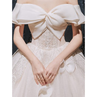 法蒂雅 一字肩主婚纱2023新娘小个子星空气质仙简约森系大气公主风 浅香槟色齐地款 XXL