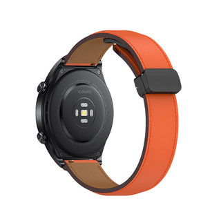 KMaxAI 适用小米手表S3/2/1 Pro磁吸真皮表带Watch Color 运动版头层小牛皮商务手表带 创意腕带 爱马仕橙