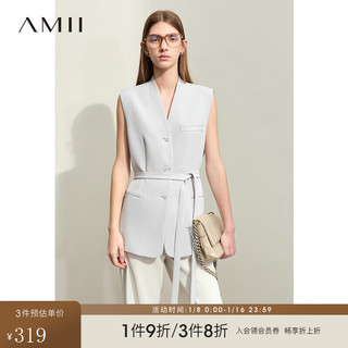 AMII2024春极简通勤风中长无领修身西装马夹配腰带套装女 穹灰（马夹） 155/80A/S