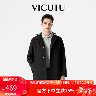 威可多（VICUTU）商场同款男士风衣修身百搭黑色时尚休闲春秋外套VRW20142908 黑色 180/96A