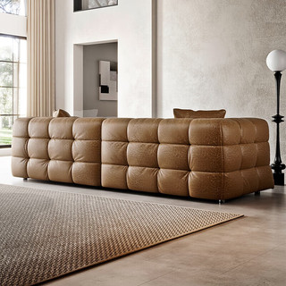 广巢（GUANGCHAO）复古风真皮焦糖色沙发棉花糖奶油风沙发客厅沙发组合 Mocha 双人位2.4m