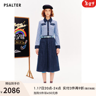 PSALTER 诗篇 奥莱2024春花纱羊毛假两件条纹牛仔针织裙连衣裙 冰蓝 36