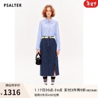 诗篇（PSALTER）奥莱2024春清新减龄休闲学院风木耳边条纹衬衫 水蓝 36