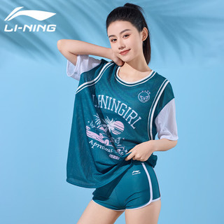 李宁（LI-NING）泳衣女士分体三件套沙滩度假防晒罩衫遮肚显瘦温泉泳装490绿色M