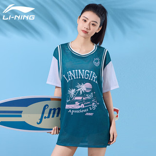 李宁（LI-NING）泳衣女士分体三件套沙滩度假防晒罩衫遮肚显瘦温泉泳装490绿色M