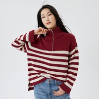 Gap女装秋季气质半拉链套头条纹针织衫884533红色毛衣