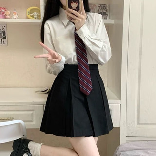 FSHE学院风JK制服全套开衫外套女秋冬日系制服毛衣套装制服针织衫 黑色百褶裙单件 XL