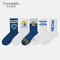 Caramella 卡拉美拉 袜子女中筒袜春秋诸暨女袜秋冬设计感女生潮袜白色长筒长袜棉袜 字母潮袜中筒5双装-2 均码 3双装花卉小兔