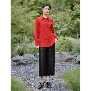 茵曼（INMAN）新中式本命年龙年新年红衬衣2024春女装蝙蝠袖收腰显瘦上衣 法国红 XL