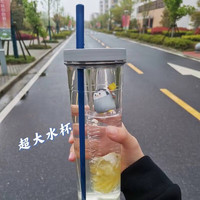 楼曲 杯子ins塑料杯便携可折叠吸管杯户外干湿分离杯子 蓝色 800ML