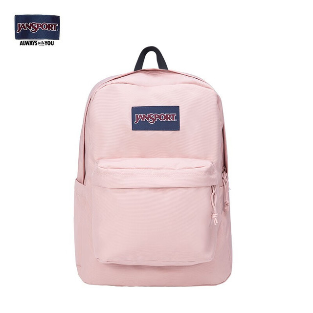 JANSPORT 杰斯伯 双肩包女26L书包男运动休闲背包 4QUT7N8蜜蜡粉-侧边袋