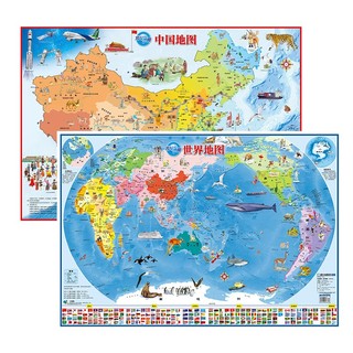 【北斗地图】中国地图+世界地图（套装共2张覆膜撕不烂3-10岁儿童房挂图墙贴 地板图 家庭教育亲子启蒙地图课外阅读） 中国+世界地图（2张）