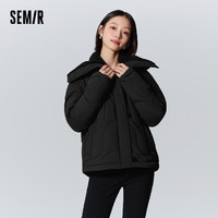 Semir 森马 羽绒服女肌理外套宽松2023冬季新款拼接仿羊羔毛衣服温柔小众