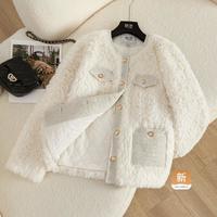 【小香风毛绒外套】2023冬装女士时尚拼接单排扣保暖上衣