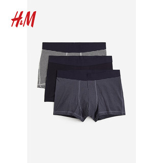 H&M男士内裤汗布舒适弹力中腰平角内裤3件装1070262 灰色/格纹 160/90