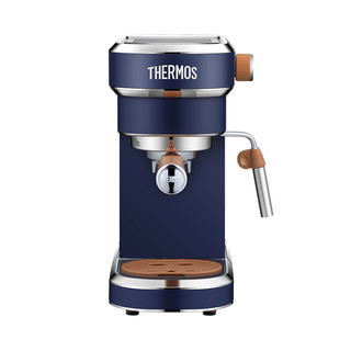 膳魔师 THERMOS 伦敦早餐复古系列 意式咖啡机 家用半自动咖啡机 泵压萃取蒸汽  玛瑙蓝 新年 半自动咖啡机-玛瑙蓝