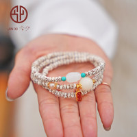 今夕海南小星月菩提子手串脱脂顺白玉菩提和田玉珍珠招财手链迷你款 5*3mm A+级 168颗玉兔款