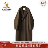 William fox&sons重磅AO毛精纺初剪100%绵羊毛过膝长款气质oversize双排扣羊毛大衣 咖色 185/XXL