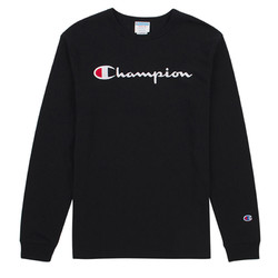 Champion 2020美版潮牌流行新款男士百搭纯色草写logo圆领长袖T恤