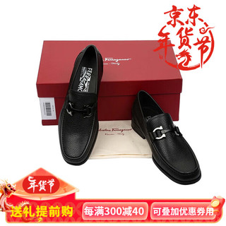 菲拉格慕（Ferragamo）商务休闲男士软面皮鞋 GANCIO扣饰牛皮莫卡辛鞋 时尚高档男鞋  黑色 029392 0642848  41/7码