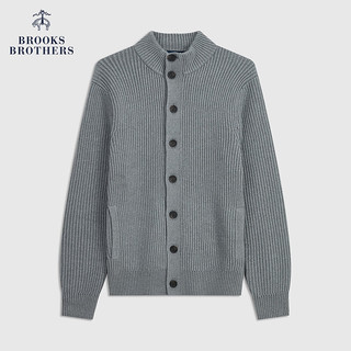 布克兄弟（BrooksBrothers）男士立领棉质纯色针织毛衣开衫 0007-灰色 S