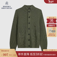 布克兄弟（BrooksBrothers）男士立领棉质纯色针织毛衣开衫 3001-绿色 L