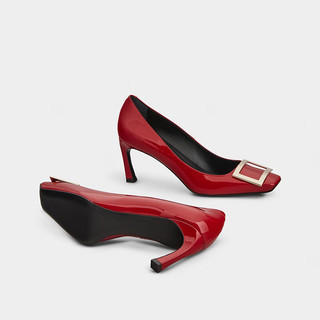 ROGERVIVIER/RV女鞋Trompette方扣单鞋高跟鞋婚鞋 暗红色 34