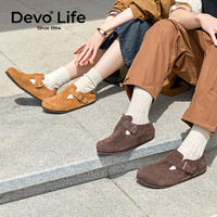 Devo 的沃 软木鞋女休闲学生皮鞋全包真皮复古文艺时尚一脚蹬单鞋