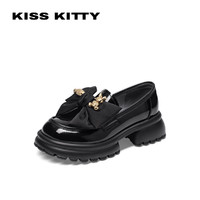 Kiss Kitty KISSKITTY2024春粗跟英伦风小皮鞋蝴蝶结一脚蹬鞋厚底乐福鞋