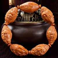 盘道橄榄核手串 弥勒老油核橄榄核雕十八罗汉文玩手串男素核长串 曹乐一念之间1.75*3.1cm