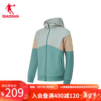 乔丹QIAODAN连帽卫衣男外套冬季开衫拉链连帽上衣 灰花灰釉绿色 M