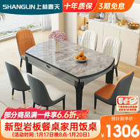 上林春天 餐桌可伸缩餐桌椅组合岩板家用饭桌1.35m+8个菠萝皮椅 606-1-08
