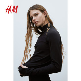 H&M 女装DryMove™上部配拉链无痕运动上衣1178257 黑色 155/80A