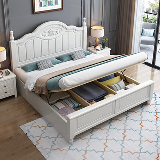 卡洛森床 美式床实木床1.5米双人床1.8米现代简约主卧床高箱储物婚床 床+椰棕床垫 1500*2000mm(框架结构)