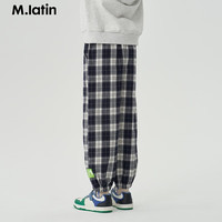 M.Latin/马拉丁童装儿童裤子24春男女童大童撞色织标全棉梭织长裤 黑色格 110cm