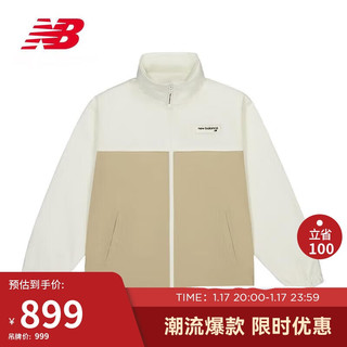 NEW BALANCE 24年男款冬季复古撞色可拆卸连帽夹克外套NAE11181 BEI L