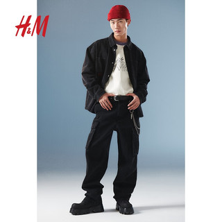H&M【新年系列】男装夹克2024春季宽松牛仔外套1201355 黑色 165/84A