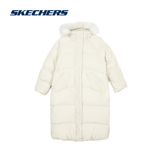 斯凯奇（Skechers）冬暖色调百搭时尚长款羽绒服女保暖防寒外套L423W098 奶油米白/00NA XL