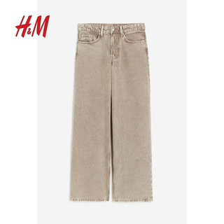 H&M女装裤子柔软宽松舒适直筒中腰牛仔裤5袋式1152458 米色 165/76A